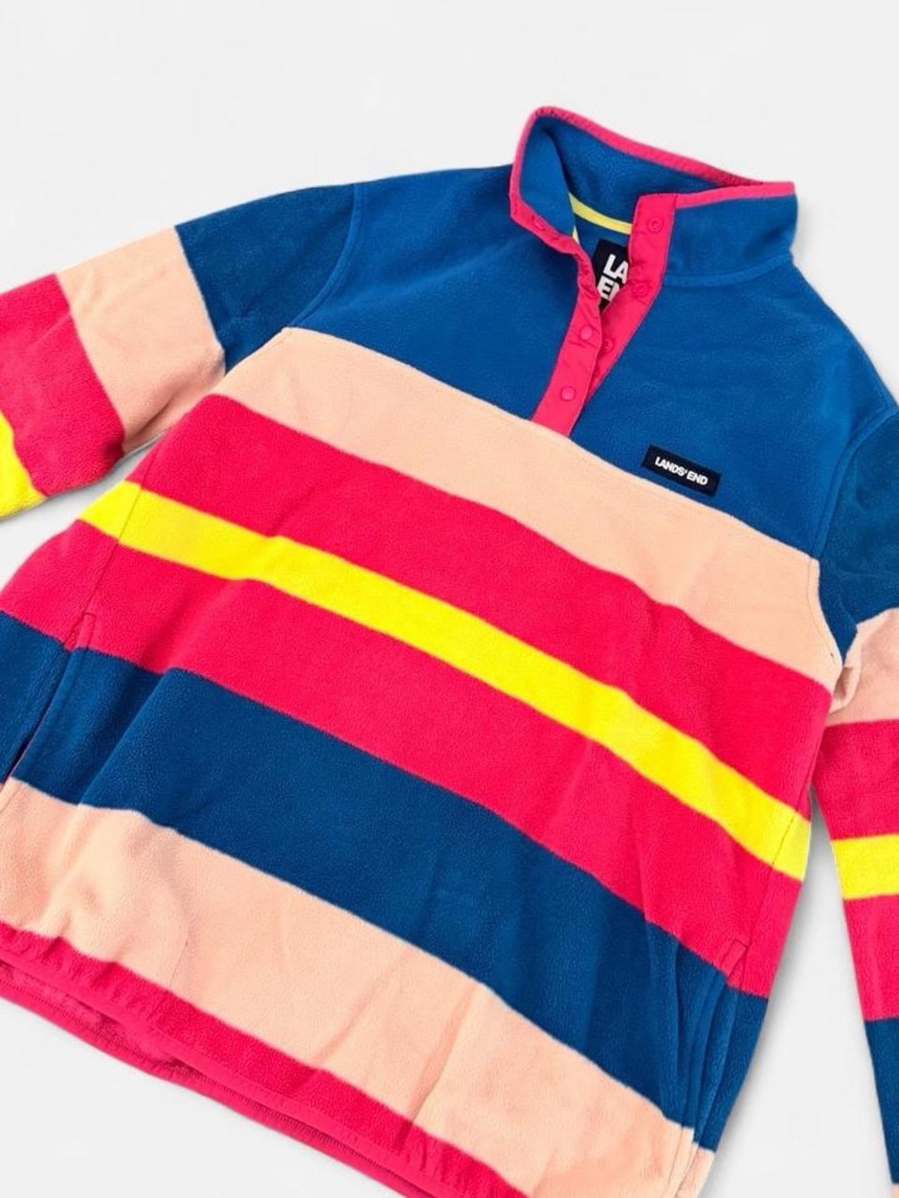 Lands' End Kids Colorblock Fleece Pullover in Blue, Pink & Yellow